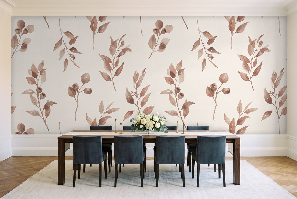 Clay Eucalyptus Botanical Mural in a dining room