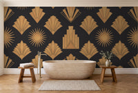 Black And Gold Art Deco Mural in a bathroom