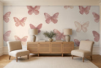 Pink Butterfly Mural in a living room