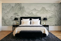 Sage Mountain Landscape Mural in a bedroom