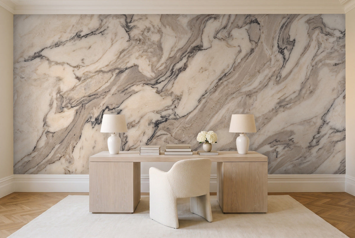 Cream Marble Mural in a home office