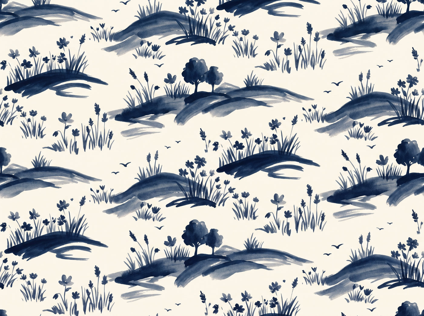 Navy Meadow Landscape Mural design