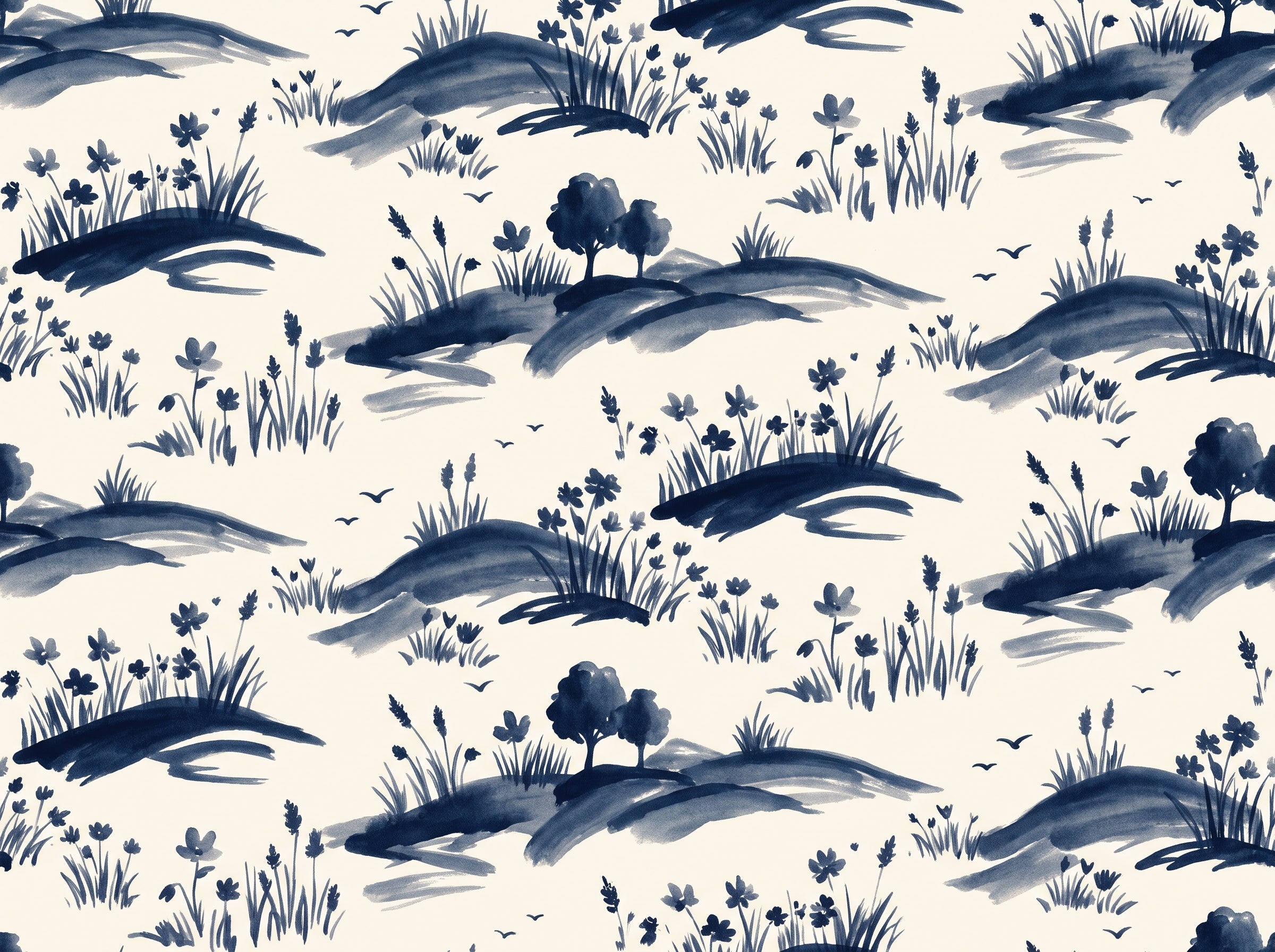 Navy Meadow Landscape Mural design
