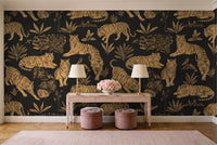 Black And Gold Tiger Animal Mural in an entryway