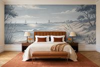 Blue Beach Landscape Mural in a bedroom