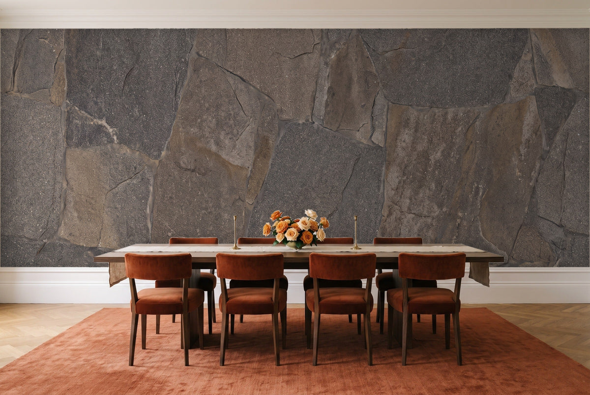 Charcoal Stone Mural in a dining room