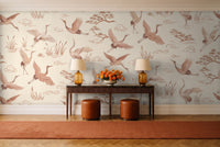 Blush Crane Animal Mural in an entryway