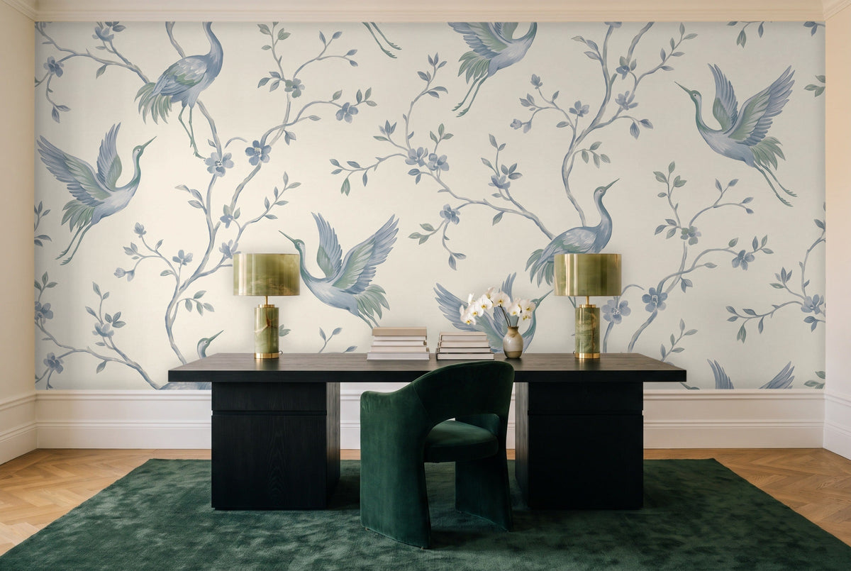 Blue Crane Animal Mural in a home office