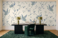 Blue Crane Animal Mural in a home office
