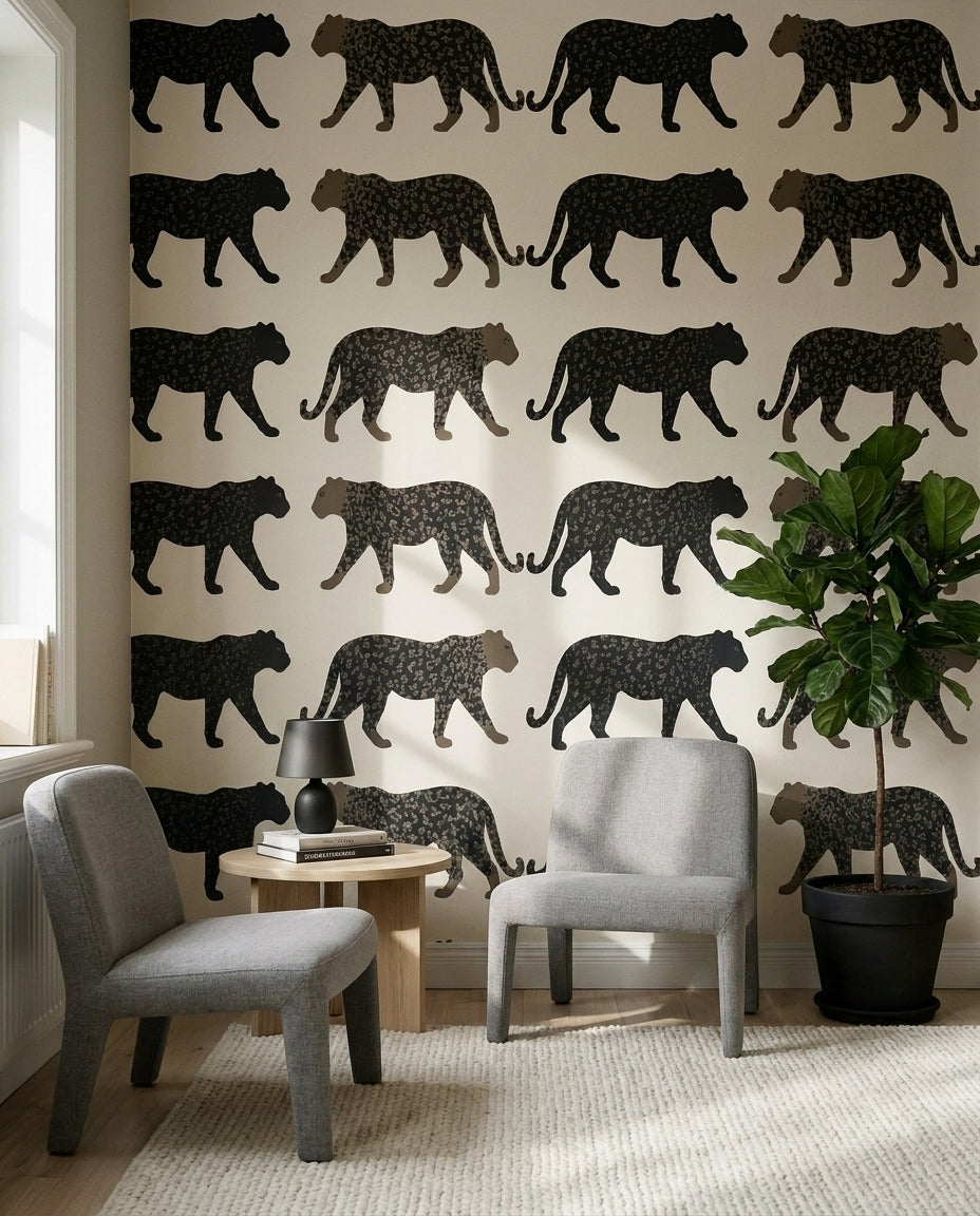Charcoal Leopard Animal Mural in an interior