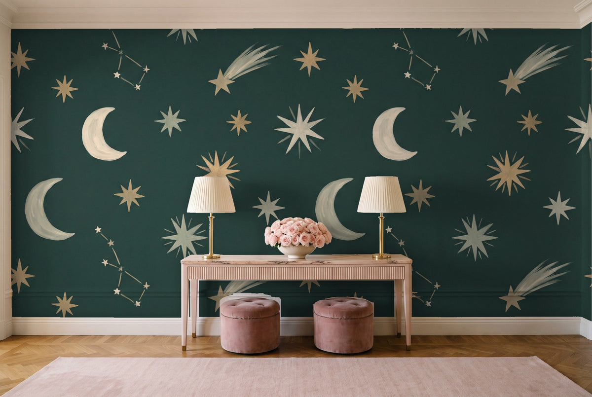 Emerald Stars Celestial Mural in an entryway