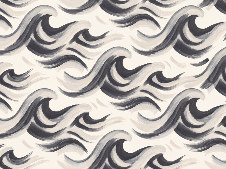 Black And White Wave Abstract Mural