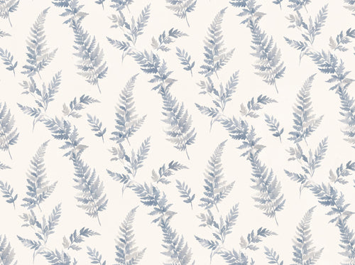 Blue And Grey Fern Botanical Mural sample on the real paper