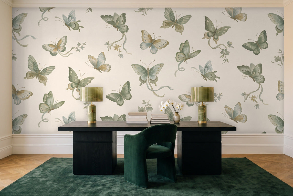 Green Butterfly Mural in a home office