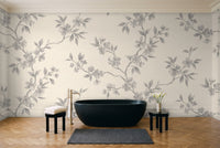 Grey Cherry Blossom Floral Mural in a bathroom
