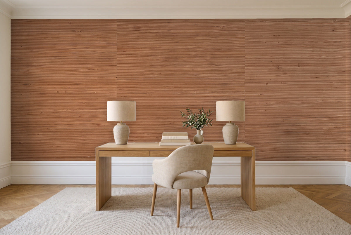 Clay Grasscloth Texture Mural in a home office