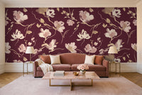 Burgundy Brushstroke Abstract Mural in a living room