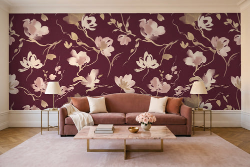 Burgundy Brushstroke Abstract Mural
