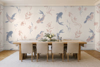 Blue And Pink Fish Animal Mural in a dining room