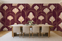 Burgundy Art Deco Mural in a dining room