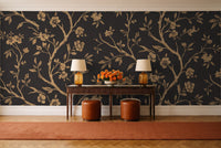 Black And Gold Birch Botanical Mural in an entryway