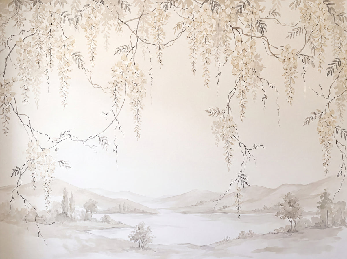 Cream Wisteria Floral Mural design