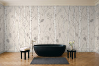 White Birch Botanical Mural in a bathroom