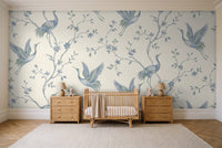 Blue Crane Animal Mural in a nursery