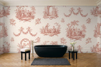 Blush Toile Mural in a bathroom
