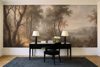 Beige Forest Landscape Mural in a home office