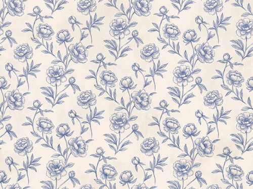 Blue And White Peony Floral Mural sample on the real paper