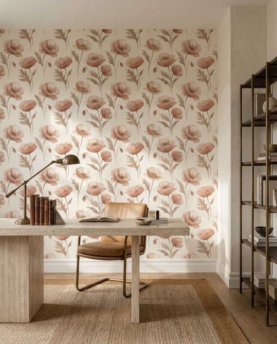 Blush Poppy Floral Mural in an interior