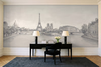 Grey Paris Cityscape Mural in a home office