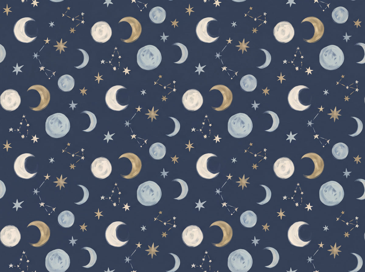 Navy Moon Celestial Mural placed in your room
