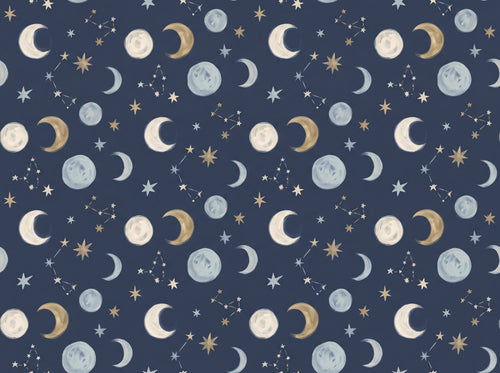 Navy Moon Celestial Mural sample on the real paper