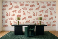 Blush Cat Animal Mural in a home office