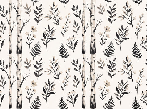 Black And White Birch Botanical Mural sample on the real paper