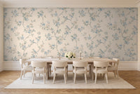 Light Blue Cherry Blossom Floral Mural in a dining room