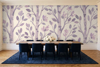 Lilac Birch Botanical Mural in a dining room