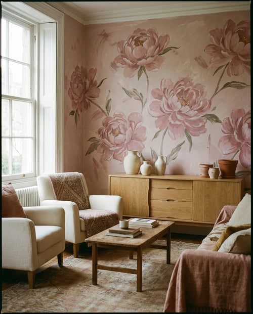 Pink Peony Floral Mural design