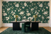 Emerald Cherry Blossom Floral Mural in a home office