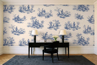 Blue And White Toile Mural in a home office