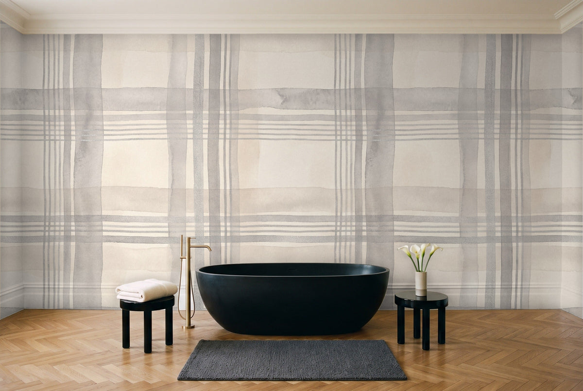 Grey Plaid Mural in a bathroom