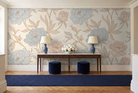 Blue And Pink Peony Floral Mural in an entryway