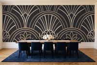 Black Art Deco Mural in a dining room