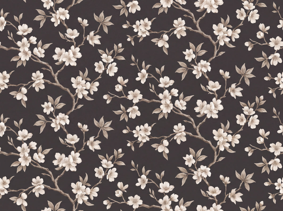 Charcoal Cherry Blossom Floral Mural design