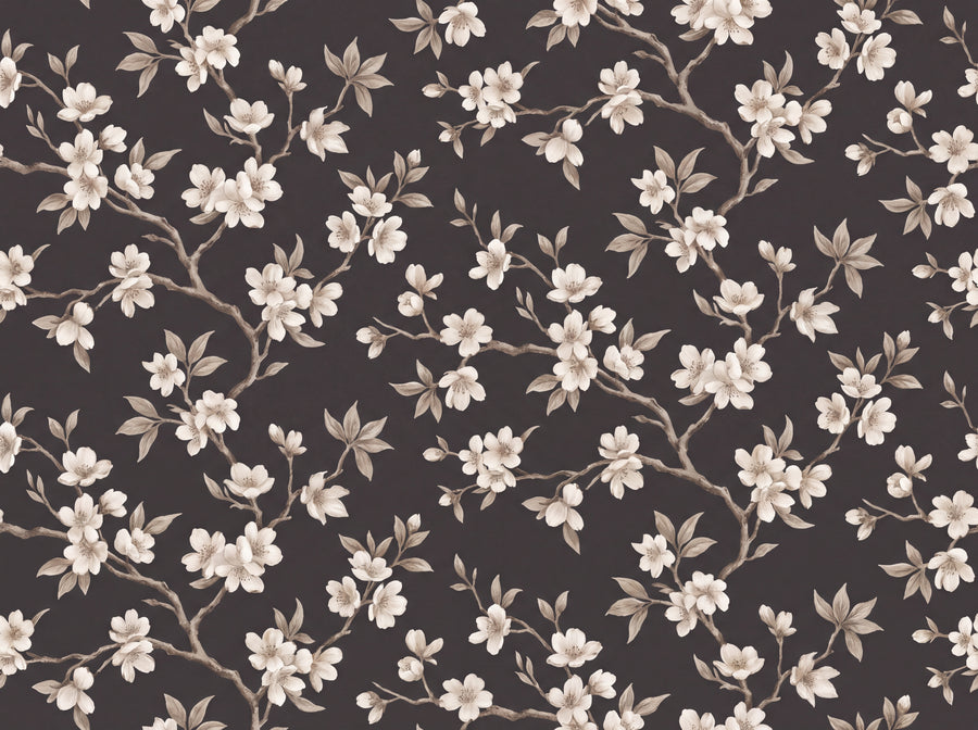 Charcoal Cherry Blossom Floral Mural