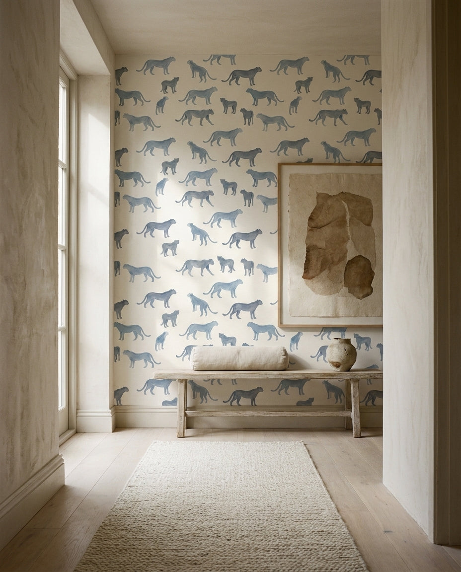 Blue Cheetah Animal Mural on a feature wall