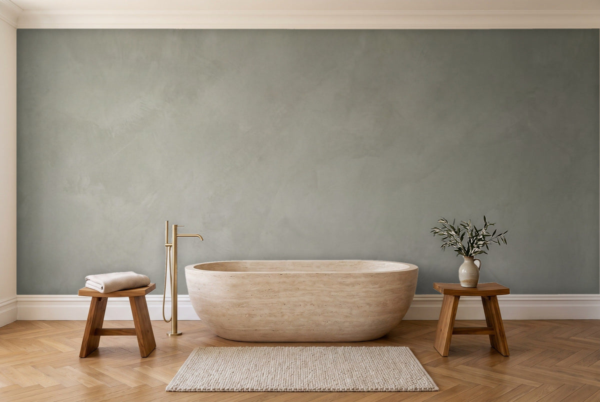 Sage Plaster Texture Mural in a bathroom