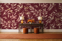 Burgundy Olive Branch Botanical Mural in an entryway